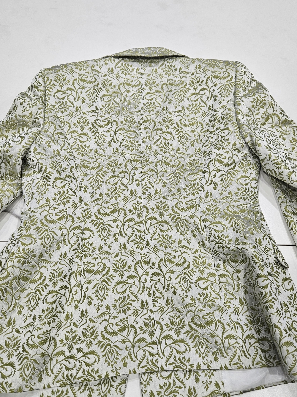 Vintage Escada Conture Olive Green and White Brocade Skirt Set Size 40 - Picture 8 of 9
